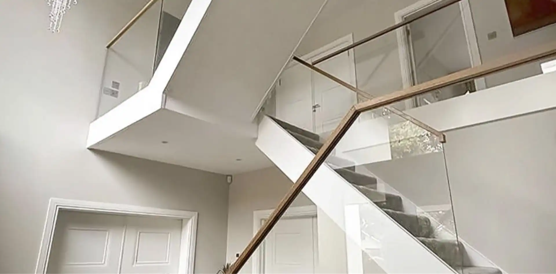 All Stair And Door Parts u shaped white glass stairs